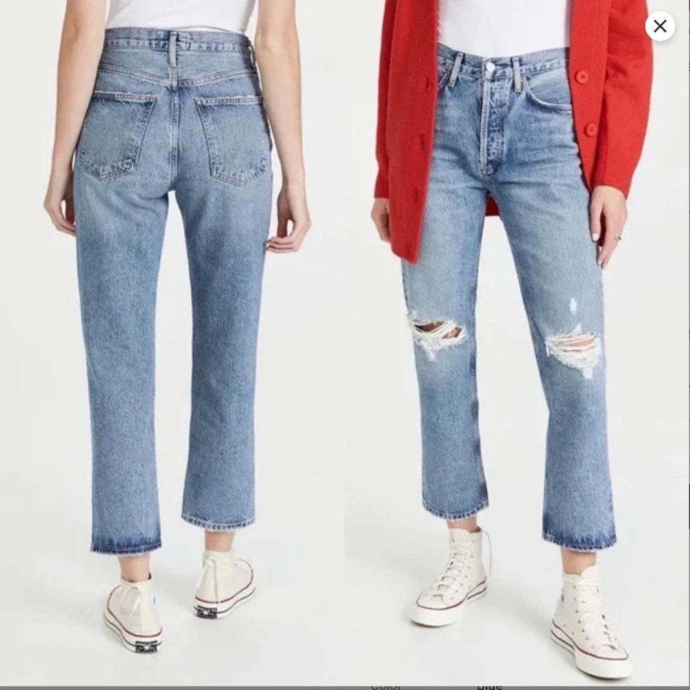Agolde Lana Crop Mid-rise Straight Denim Jeans Size 28 Distressed Knees